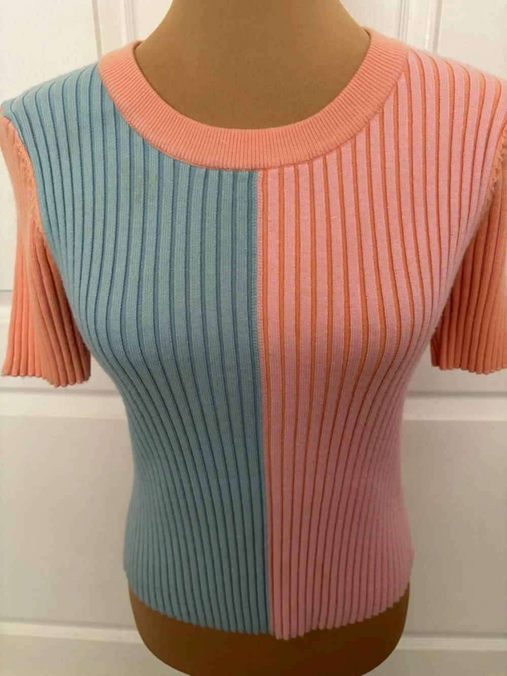 NWT Evolutionary Colorblock Ribbed Knit Top Medium – Pastel Blue & Pink - Picture 3 of 11